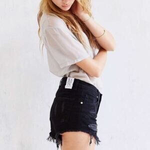 Zoe Karssen Stevie Mid Rise Jean Shorts - Size 28 - Black Denim
